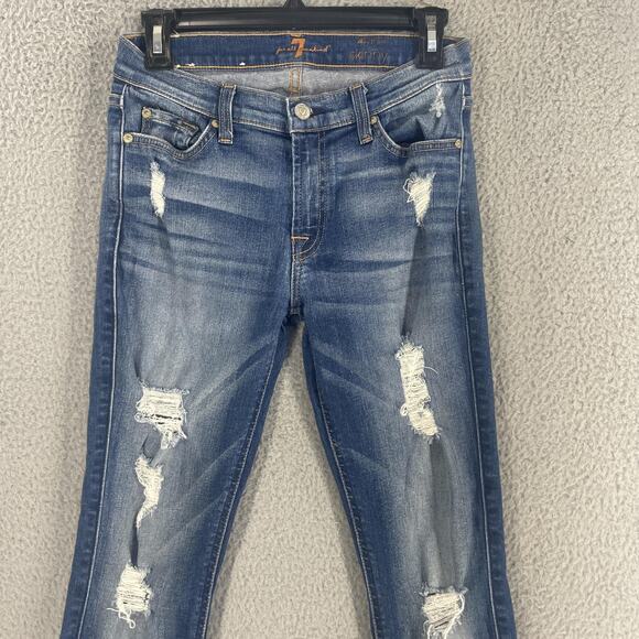 7 For All Mankind Jeans Womens 27 Blue Skinny Distressed Ankle Stretch Denim - Picture 9 of 15